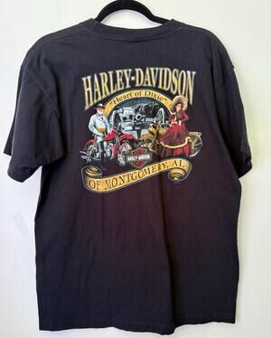 Vintage 90s Biker Harley Davidson Motorcyle Heart of Dixie Black Gold Tee Large